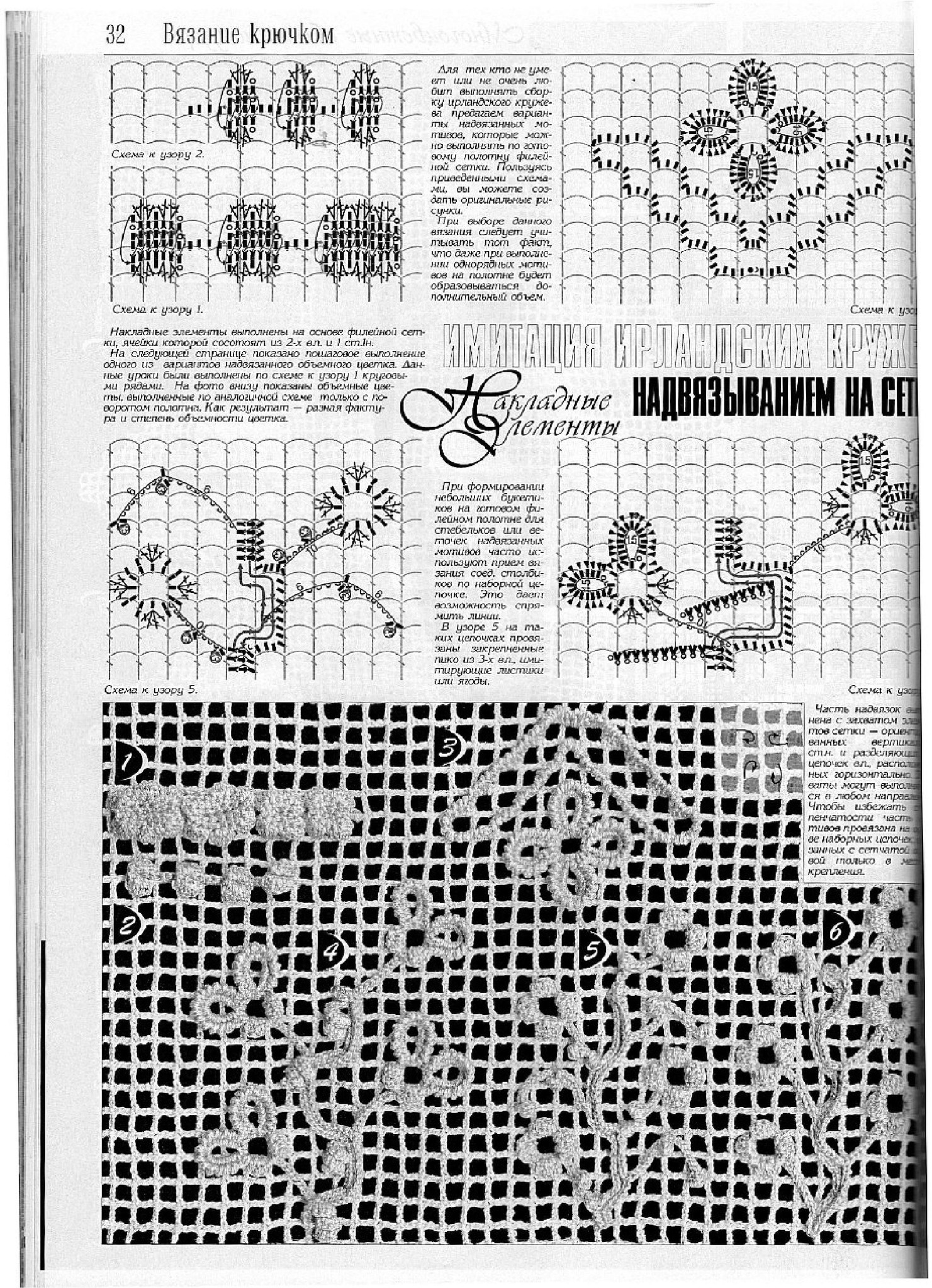 Схема ирландских узоров филейной сетки