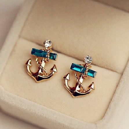 diamond anchor stud earrings