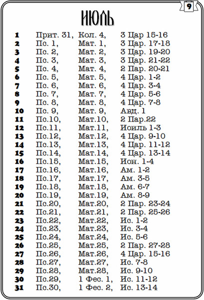 План чтения библии на каждый день для православных
